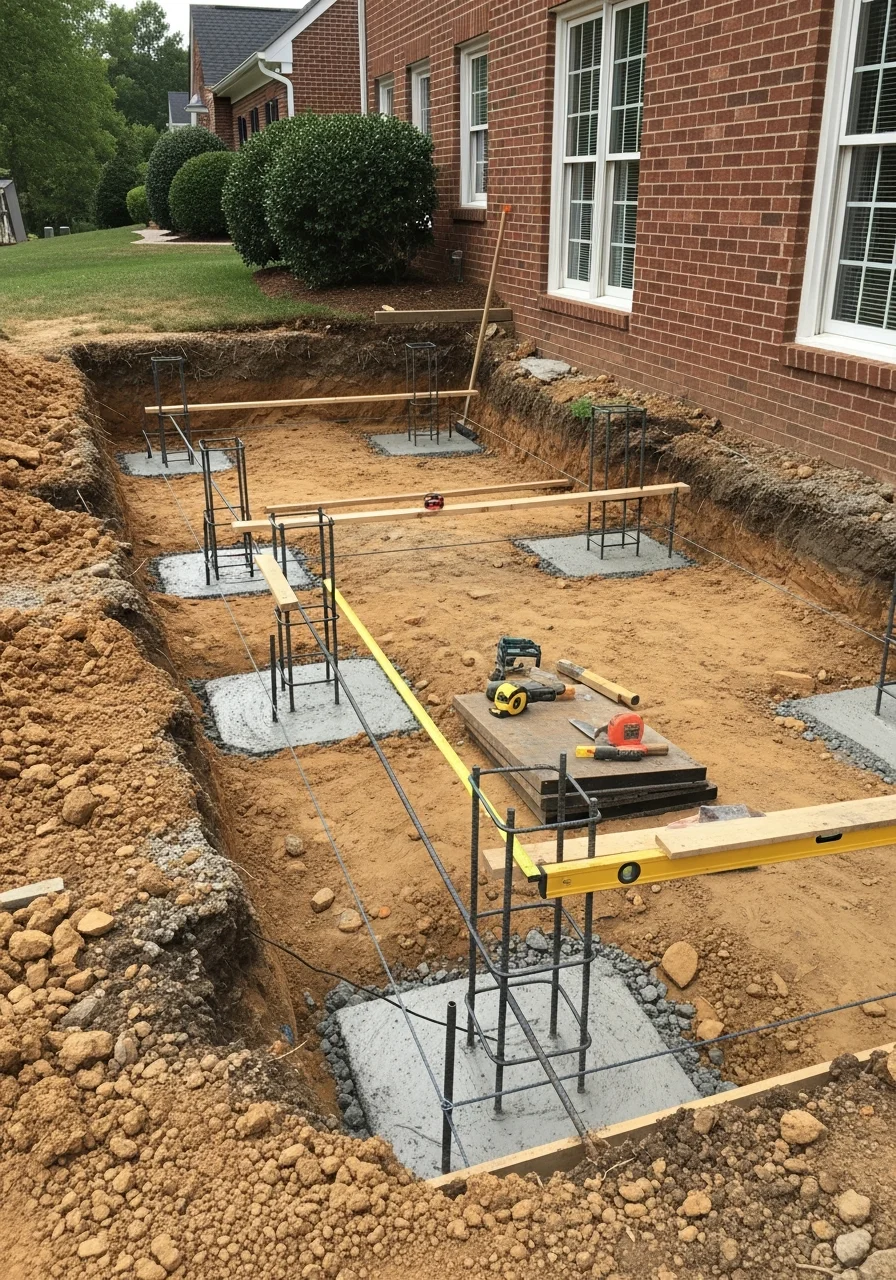 Detailed foundation work being performed on a Chesterfield property, showing professional technique and quality workmanship.