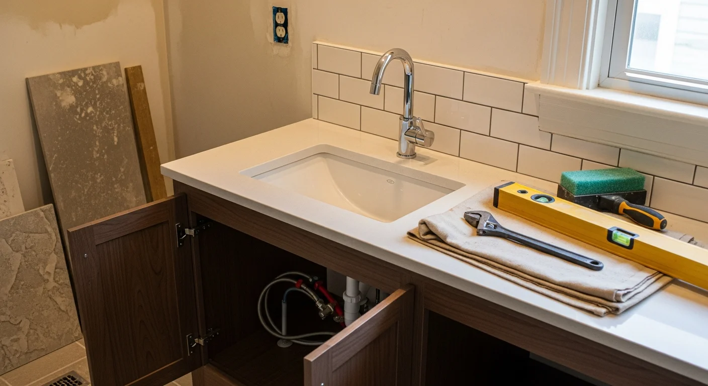 A remodeled bathroom in a King William home featuring new floor to ceiling tile, a walk in shower with glass enclosure, and an updated double vanity. The finished space reflects the kind of work Expert Construction delivers for homeowners in the King William historic district of San Antonio.