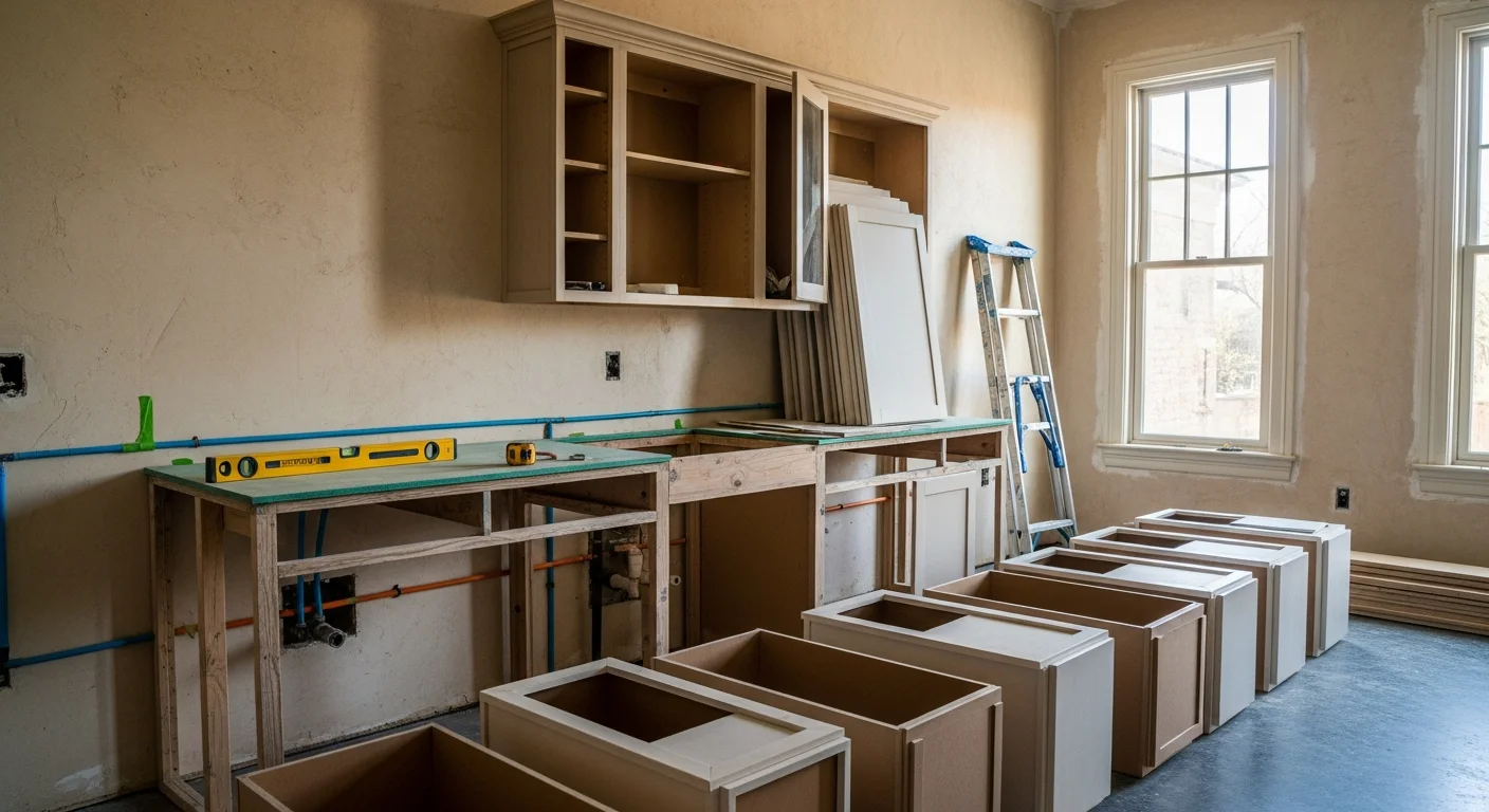 Remodeled kitchen inside a historic King William home in San Antonio, showing new cabinetry, updated countertops, and refreshed lighting. The layout reflects a blend of modern function and the architectural character common to older homes in the King William district.